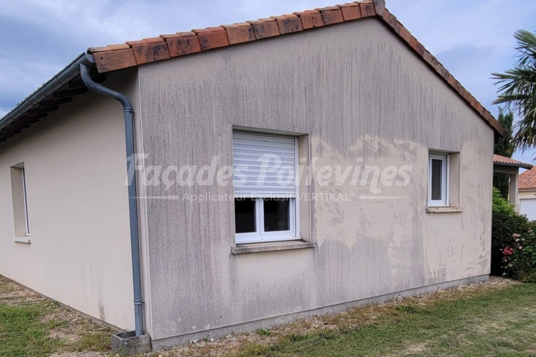 Façades Poitevines : façade de maison encrassée avec traces noires